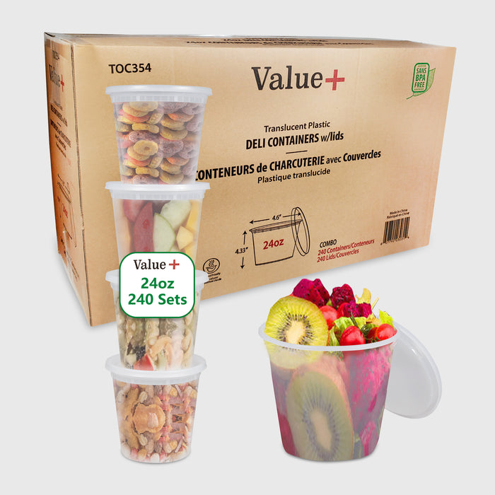 Value+ - 24oz Round Deli Container w/Lids