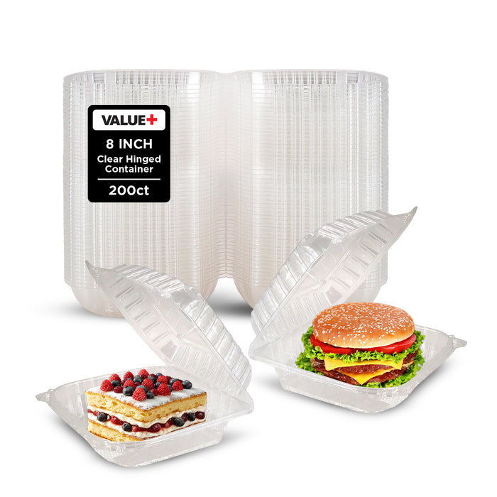 Value+ - Dual Lock - 8in Shallow Medium Clear Hinged Containers - CV881S