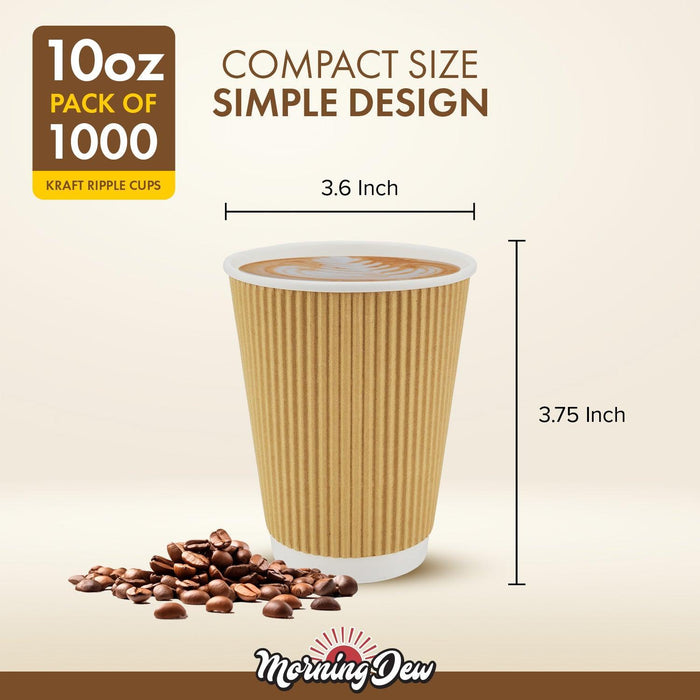 Morning Dew - 10oz Squat Hot Paper Cup - Ripple - Kraft - RC-H10SK