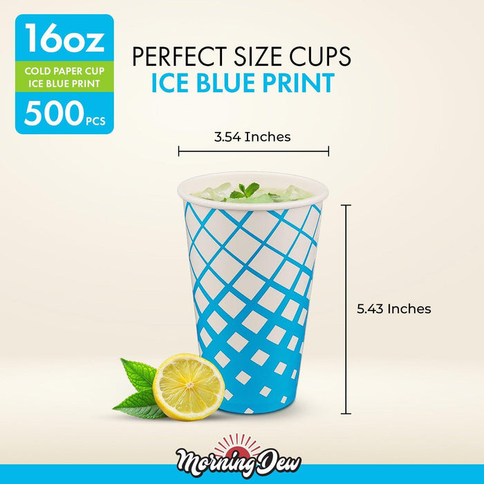 Morning Dew - 16oz Cold Paper Cups - Ice Blue Print - CPC16R