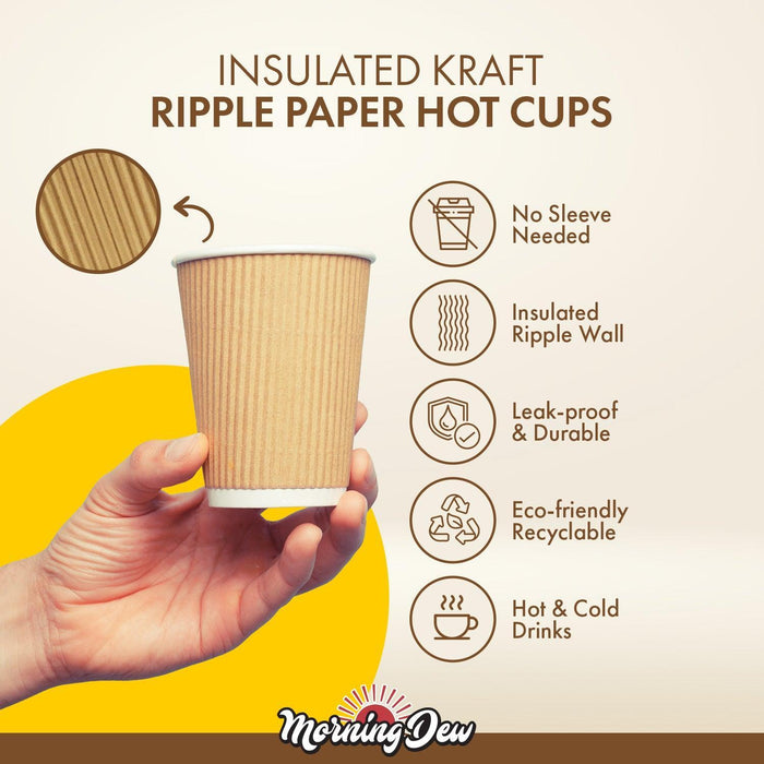Morning Dew - 10oz Squat Hot Paper Cup - Ripple - Kraft - RC-H10SK