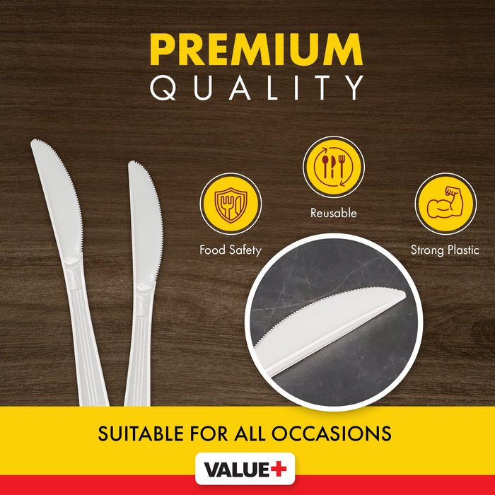 Value+ - Heavy - Plastic Knives - White - Ind. Wrapped - WP2002