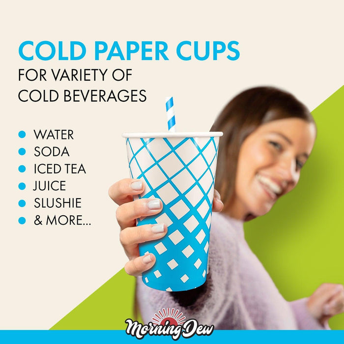 Morning Dew - 22oz Cold Paper Cups - Ice Blue Print - CPC22R