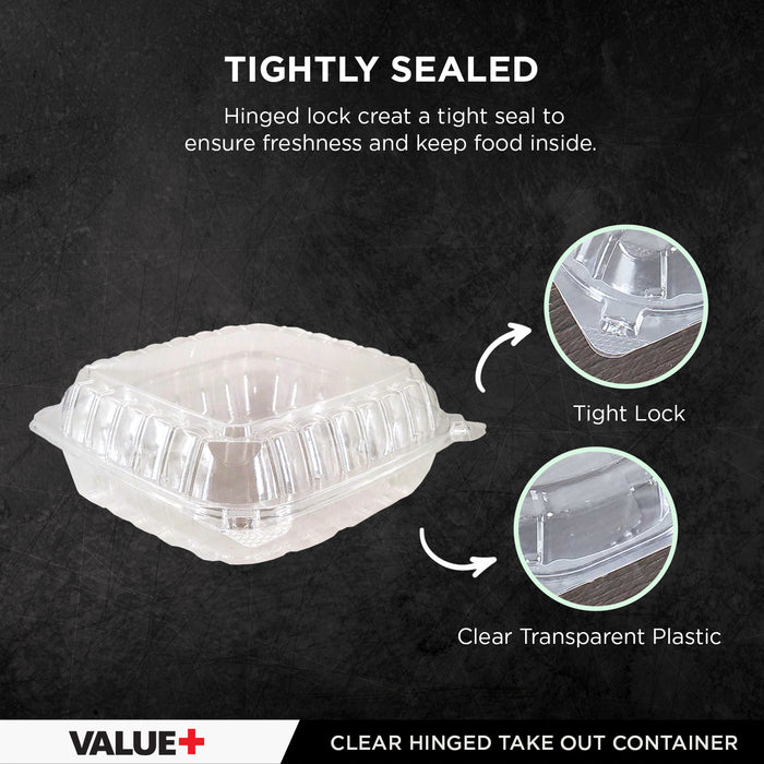 CLR - Value+ - Dual Lock - 8 in Medium Clear Hinged Containers - 3 Comp - CV883