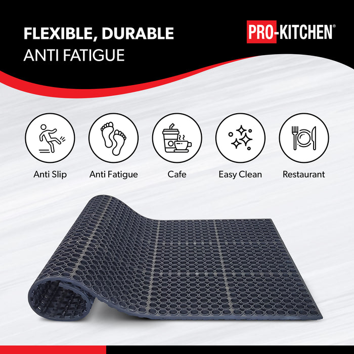 Pro-Kitchen - Black Rubber Anti-Fatigue Mat - 36