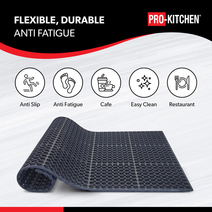 Pro-Kitchen - Black Rubber Anti-Fatigue Mat Heavy Duty 36