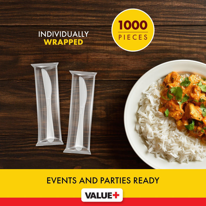 Value+ - Heavy - Plastic Knives - White - Ind. Wrapped - WP2002