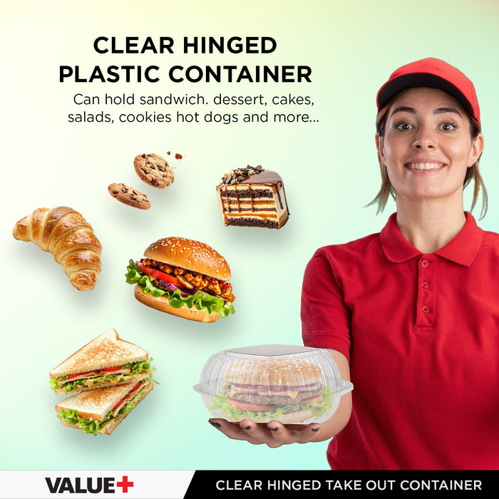 Value+ - Dual Lock - 9in Large Clear Hinged Containers - CV991