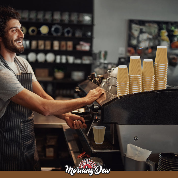 Morning Dew - 12 oz Tall Hot Paper Cup - Ripple - Kraft - RC-H12TK