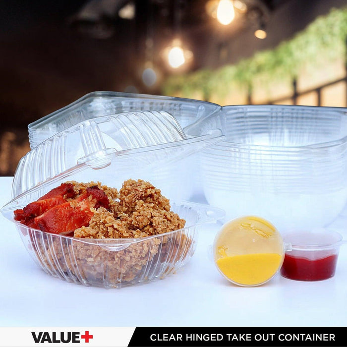 CLR - Value+ - Dual Lock - 8 in Medium Clear Hinged Containers - 3 Comp - CV883