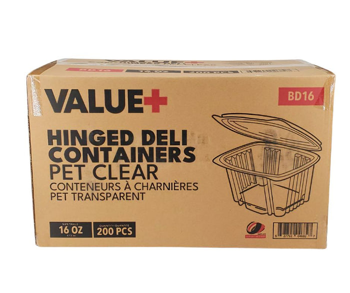 Value+ - 16oz Clear Hinged Deli Container - PET - BD16