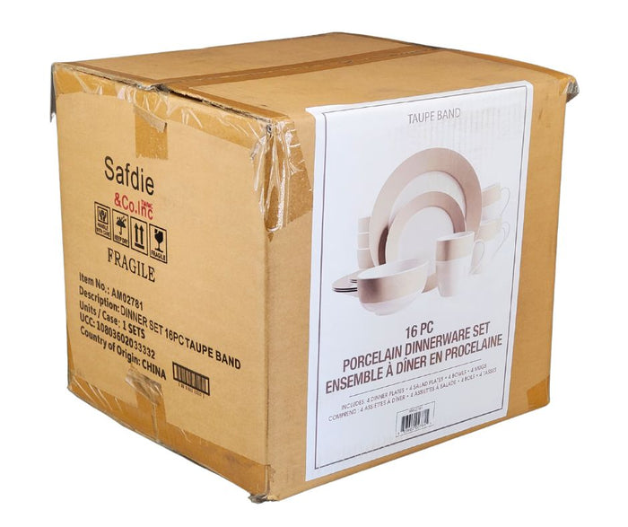 S&CO - Dinnerware Set - Taupe Band (16 PCS)