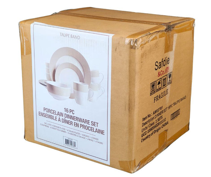 S&CO - Dinnerware Set - Taupe Band (16 PCS)