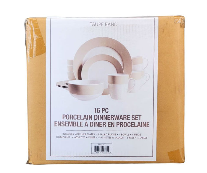 S&CO - Dinnerware Set - Taupe Band (16 PCS)