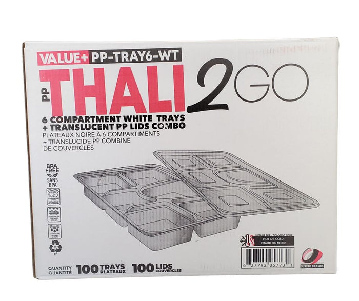 Value+ - 6 Comp Take-Out Thali with Lid - White - PP