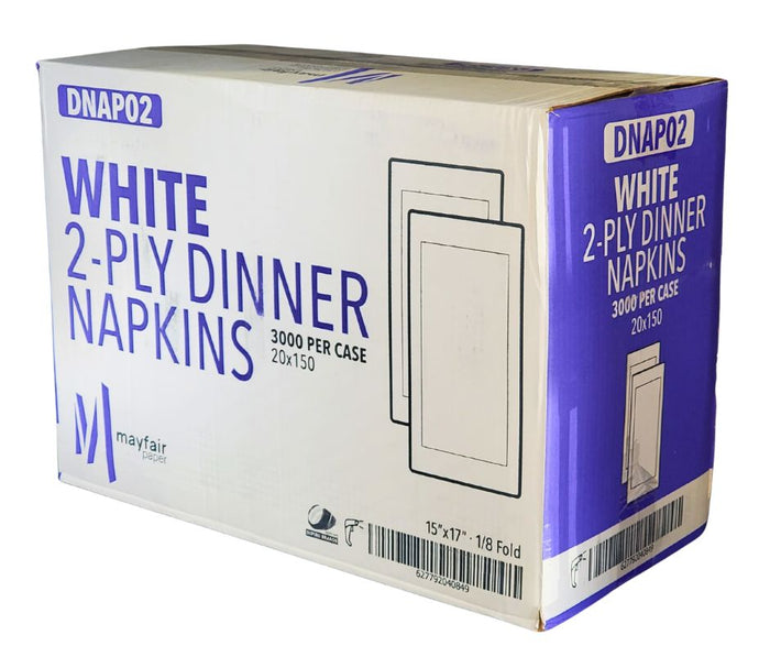 Mayfair - 2 Ply Dinner Napkins 1/8 Fold - White DNAP02