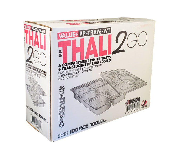 Value+ - 6 Comp Take-Out Thali with Lid - White - PP