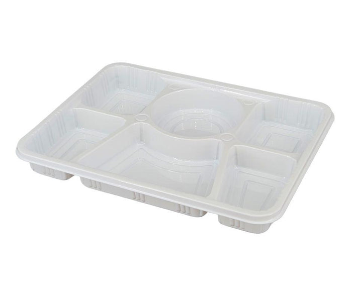 CLR - Plastic Tray (Thali) - 6 Compartment - White 20 pk