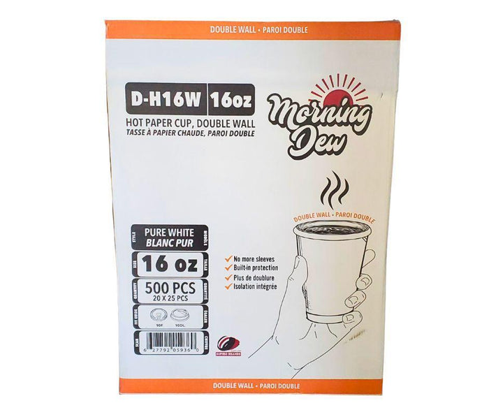 Morning Dew - 16oz Hot Paper Cup - Double Wall - White - D-H16W