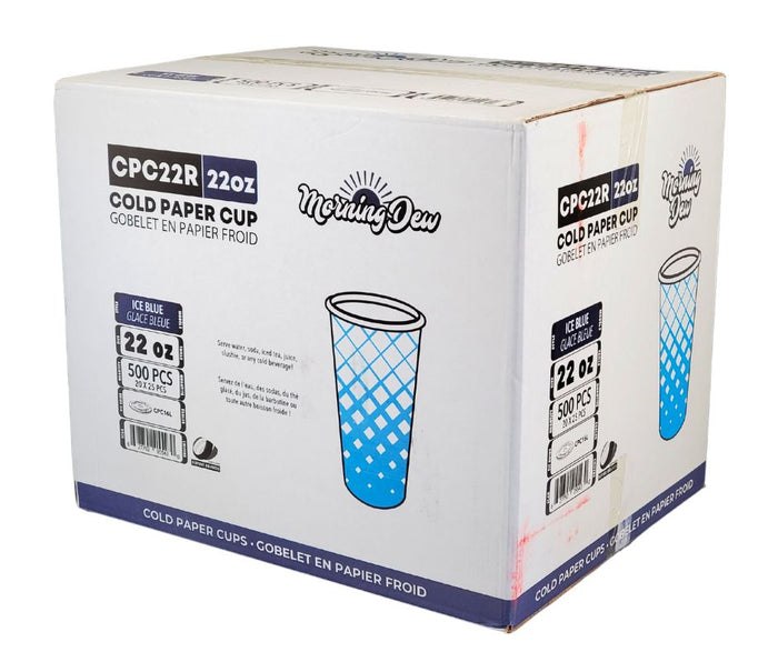 Morning Dew - 22oz Cold Paper Cups - Ice Blue Print - CPC22R