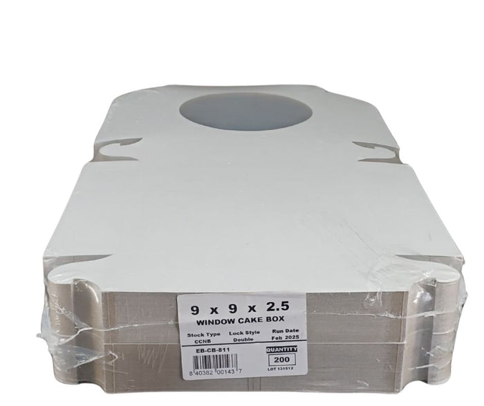EB - White Cake Boxes - W/Window - 9x9x2.5 (Pie Box)