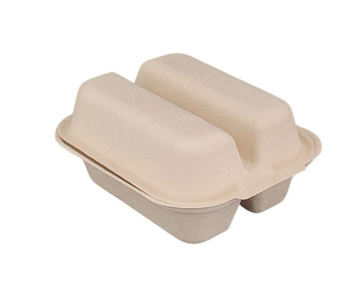 Eco-Craze - Taco - Bagasse Hinged Container - 2 COMPARTMENT