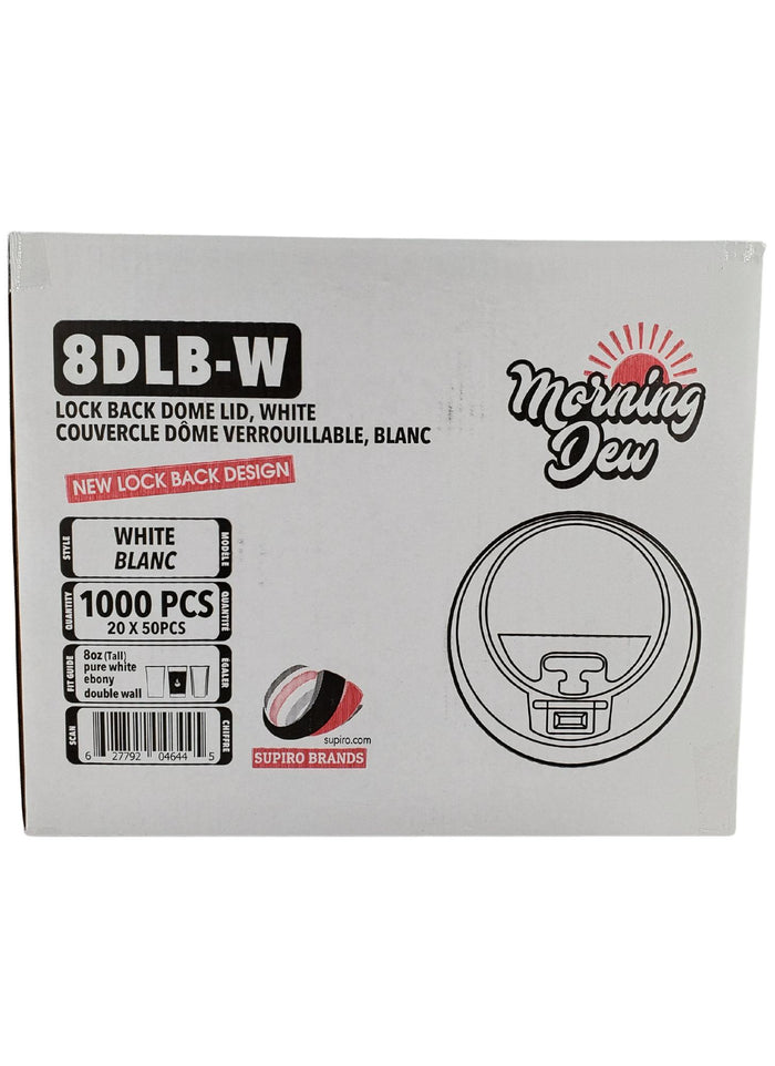 Morning Dew - Lock Back, Dome Sip Lid for 8 oz Tall Hot Paper Cups - White