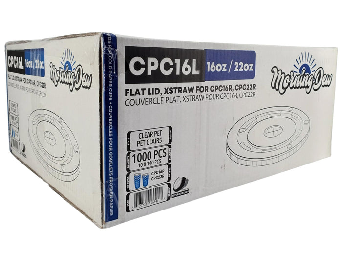 Morning Dew - X Straw Flat PET Lid for 16,22oz Cold Paper Cups - CPC16L