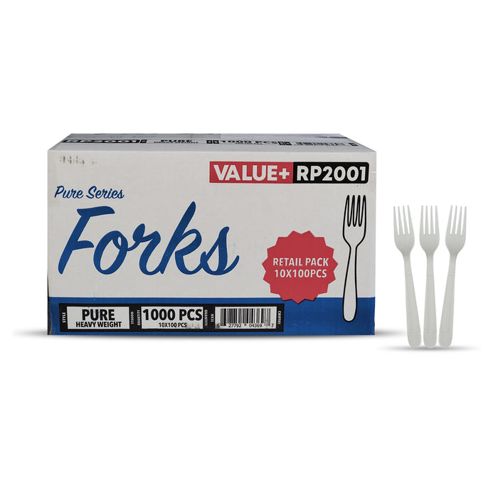 Value+ - Heavy - Plastic Forks - White - Retail Pack - RP2001