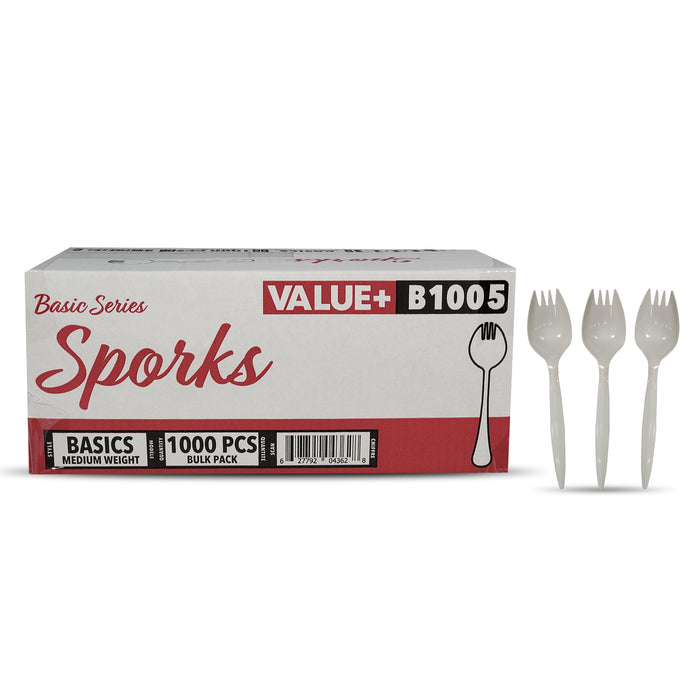Value+ - Plastic Sporks - White - Bulk - B1005
