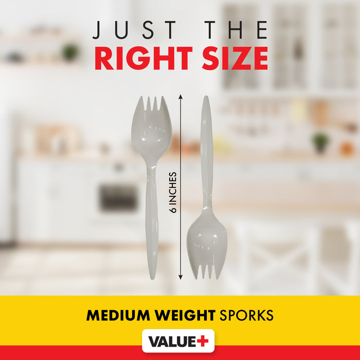 Value+ - Plastic Sporks - White - Bulk - B1005