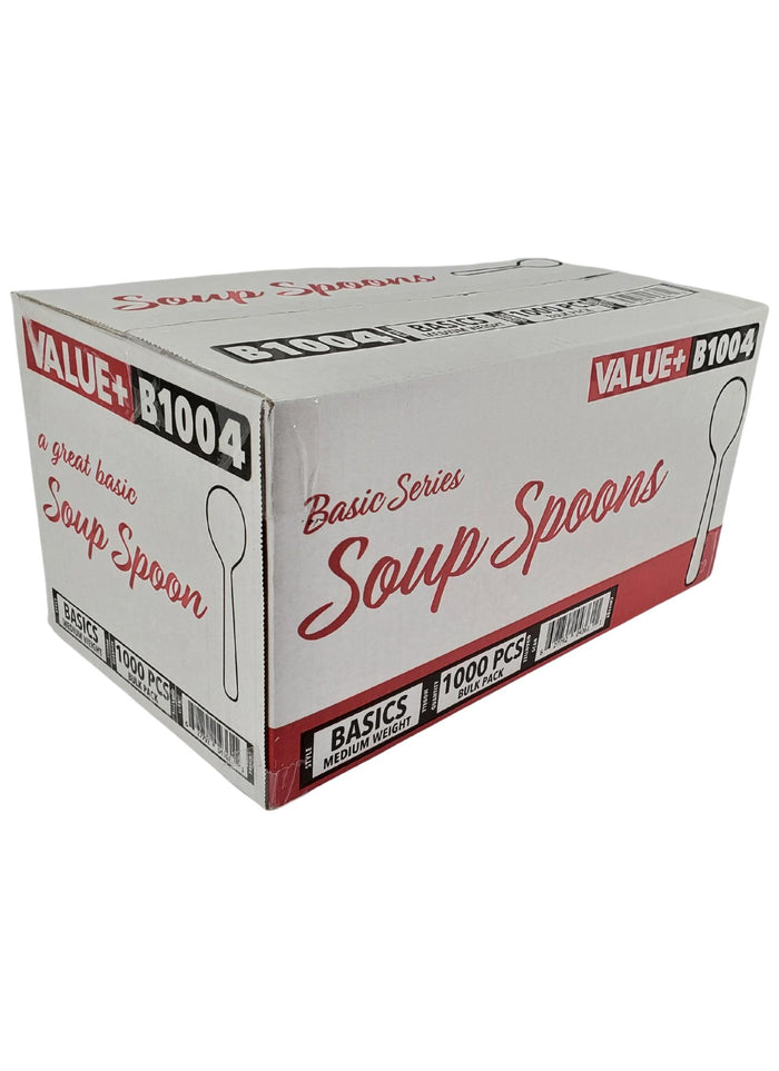 Value+ - Plastic Soup Spoons - White - Bulk - B1004