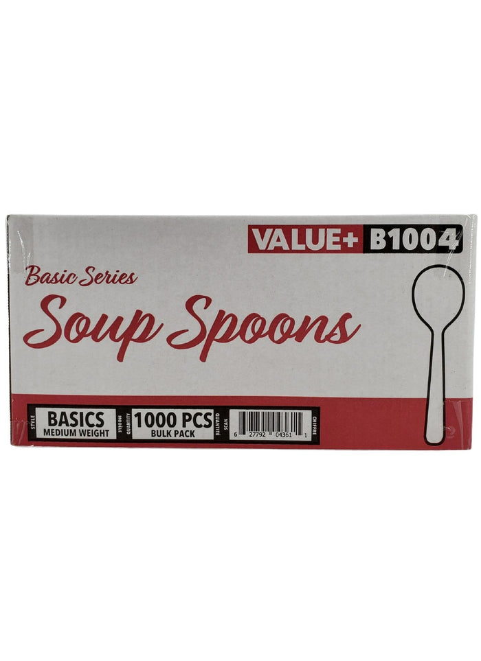 Value+ - Plastic Soup Spoons - White - Bulk - B1004