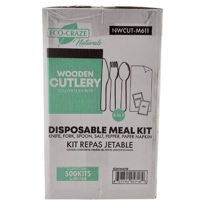 Eco-Craze - Wrapped 6pc Wooden Cutlery Kit (F/K/S/N/S/P)