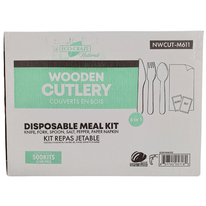 Eco-Craze - Wrapped 6pc Wooden Cutlery Kit (F/K/S/N/S/P)