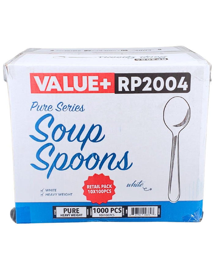Value+ - Heavy - Plastic Soup Spoons - White - Retail Pack - RP2004