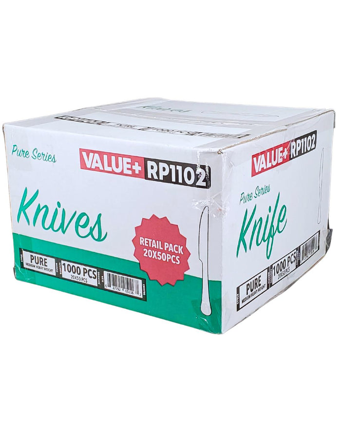 CLR - Value+ - Medium Heavy - Plastic Knife - White - Retail Pack - RP1102