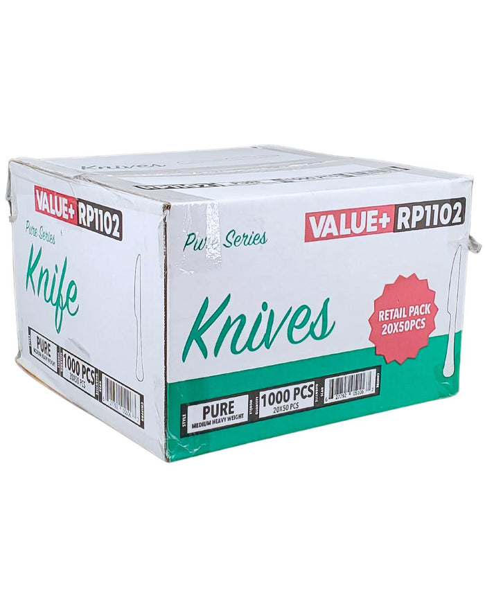CLR - Value+ - Medium Heavy - Plastic Knife - White - Retail Pack - RP1102