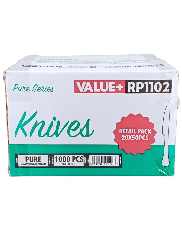 CLR - Value+ - Medium Heavy - Plastic Knife - White - Retail Pack - RP1102