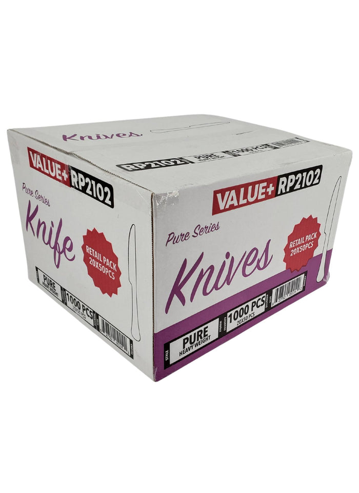 CLR - Value+ - Heavy - Plastic Knife - White - Retail Pack - RP2102