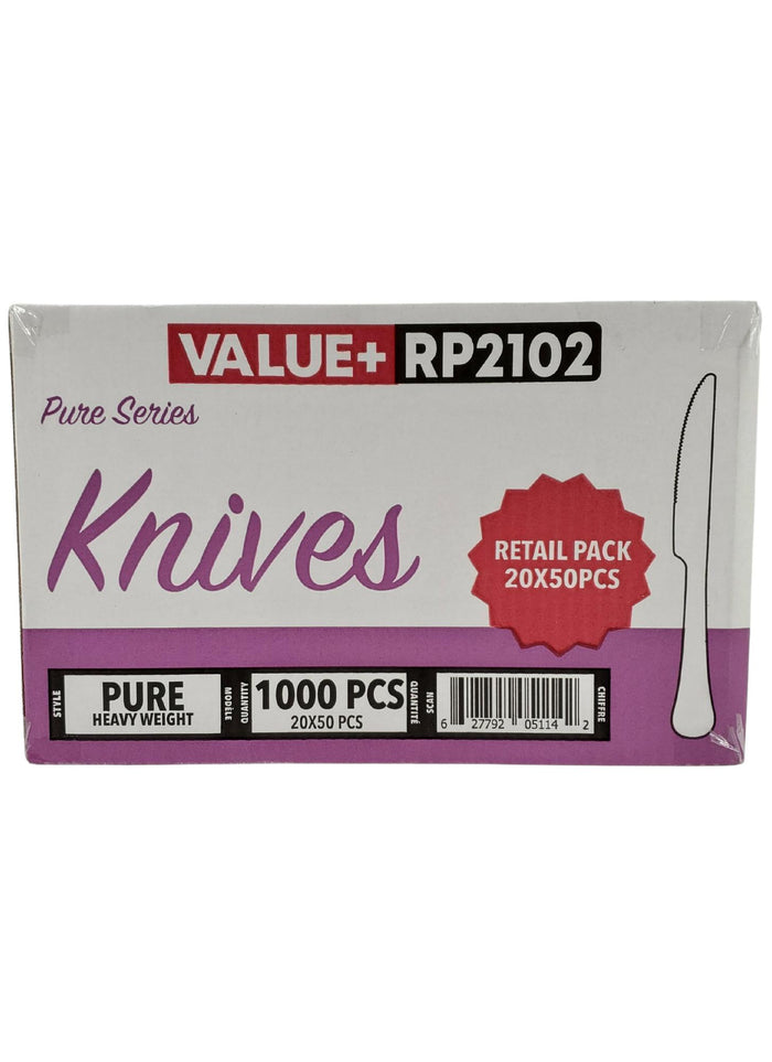 CLR - Value+ - Heavy - Plastic Knife - White - Retail Pack - RP2102
