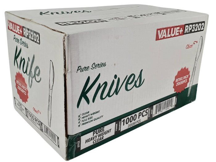 Value+ - Heavy - Plastic Knives - Clear - Retail Pack - RP3202