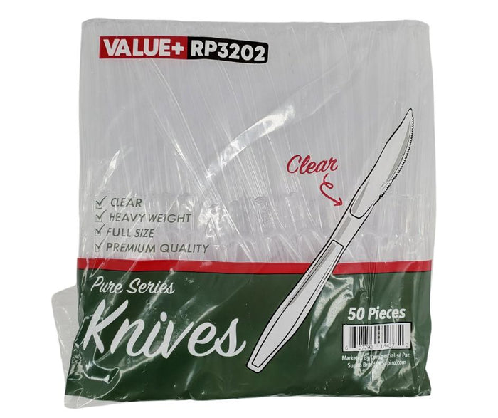 Value+ - Heavy - Plastic Knives - Clear - Retail Pack - RP3202