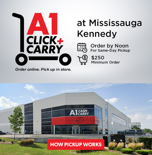 A1 Click & Carry at Mississauga Kennedy. Order by noon for same-day pickup. $250 minimum order.