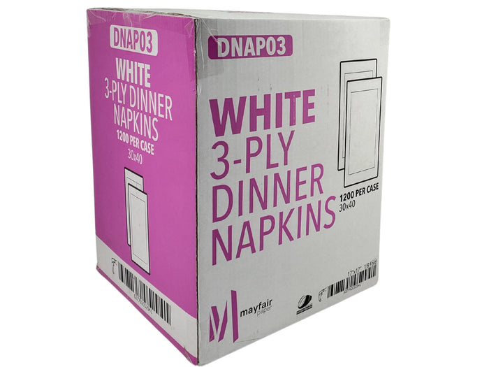 Mayfair - 3 ply Dinner Napkins 1/8 Fold - White - DNAP03