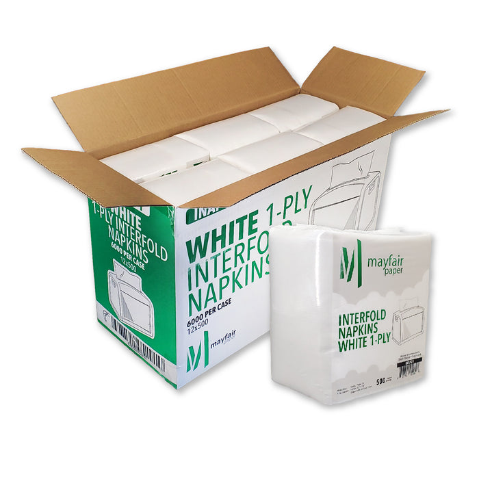 Mayfair - 1 ply Interfold Napkins 1/4 Fold - White - INAP01