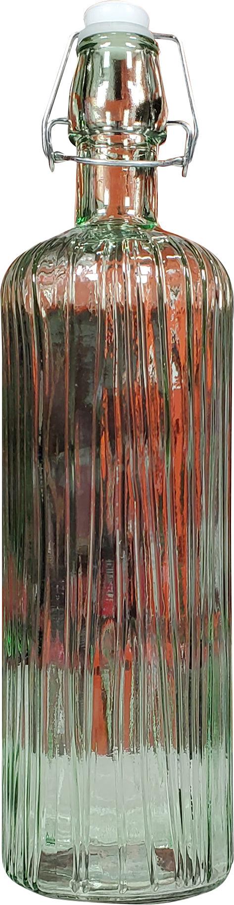 S&CO - Glass Bottle with Stopper 1L - Textured - Grey/Green