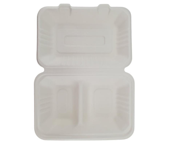 Eco-Craze - Bagasse Clamshell Container - 9X6 - 2 Comp