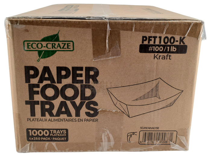Eco-Craze PFT100-K #100 1 lb Kraft Paper Food Tray