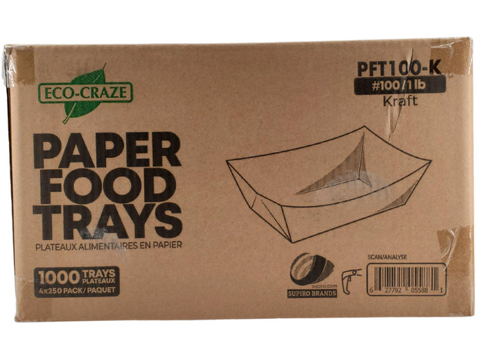 Eco-Craze PFT100-K #100 1 lb Kraft Paper Food Tray